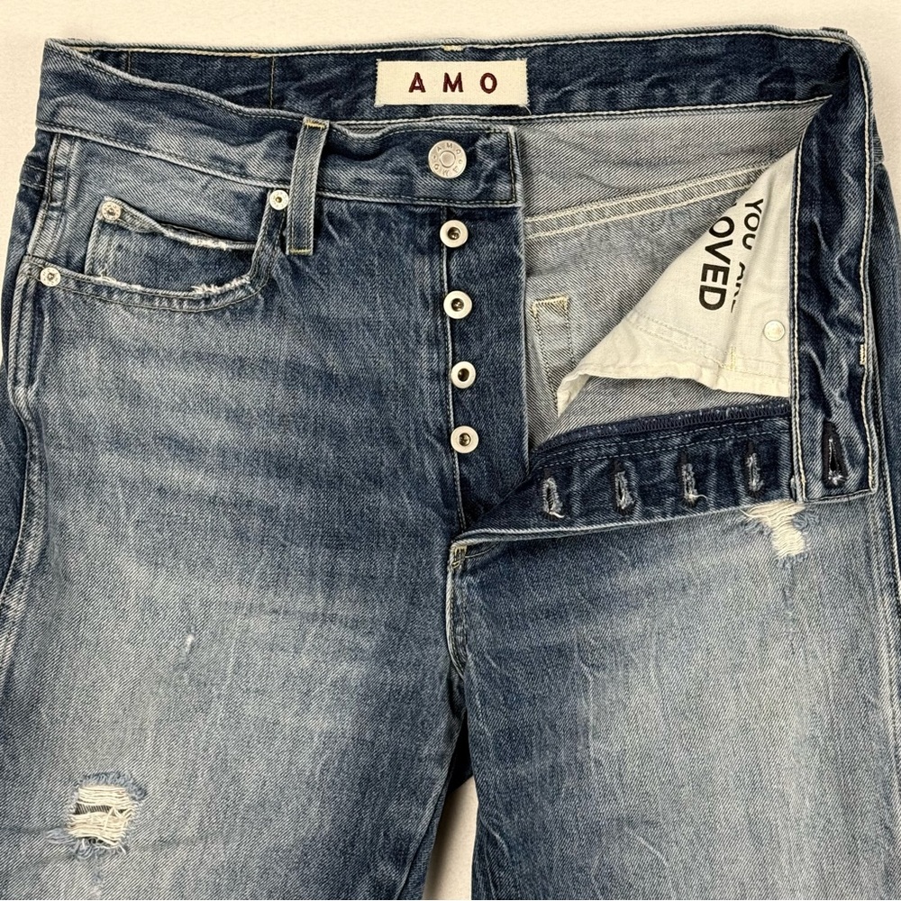 AMO Loverboy “Zealous” High Rise Straight Leg Distressed Button Fly Crop Jean 28 - Picture 6 of 9